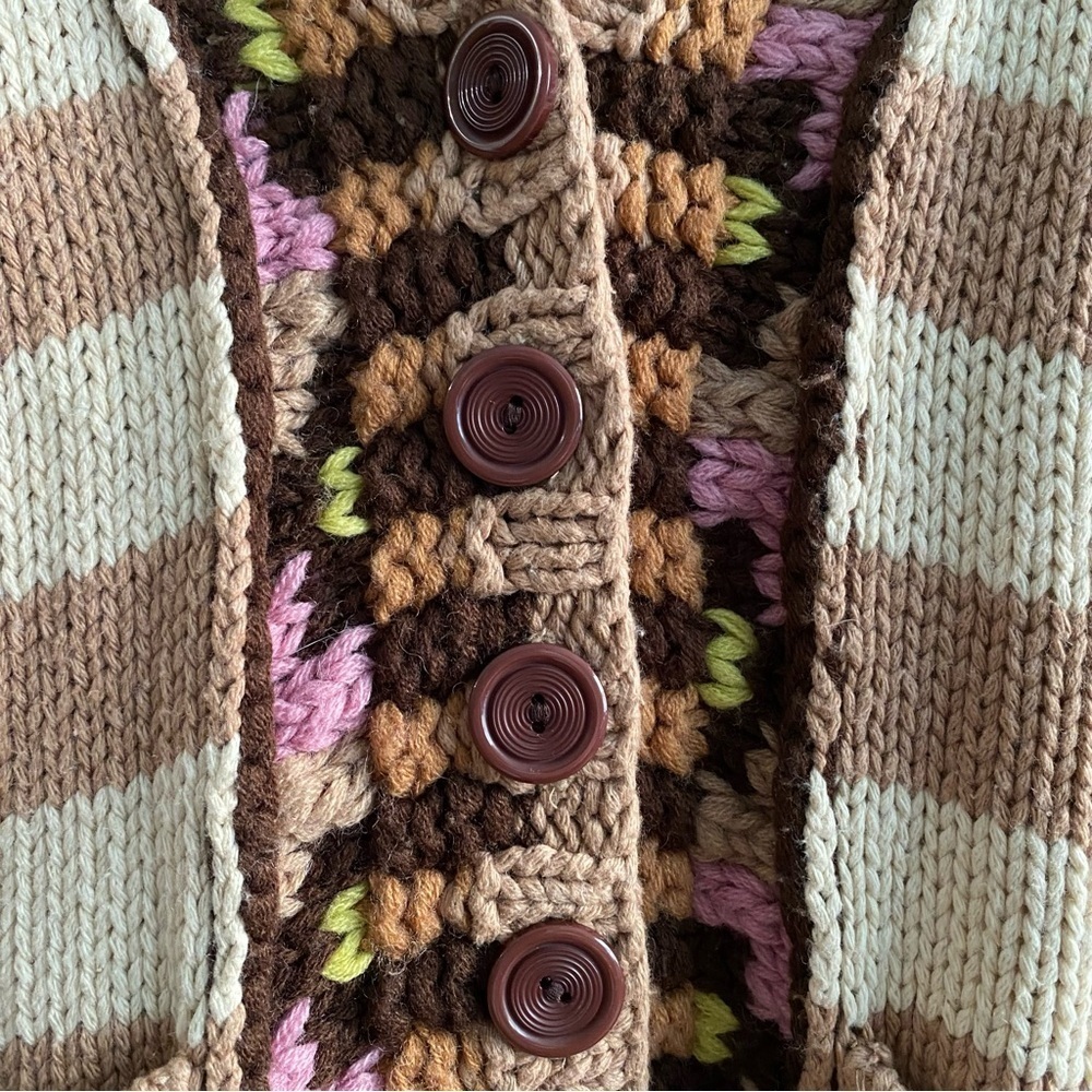 Anthropologie Sparrow Tan Stripe Hopi Basketweave Knit Cardigan Sweater Small - Picture 9 of 15